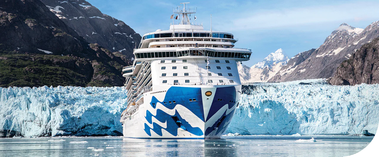 A Princess ship sails the waters of Glacier Bay National Park, Alaska.