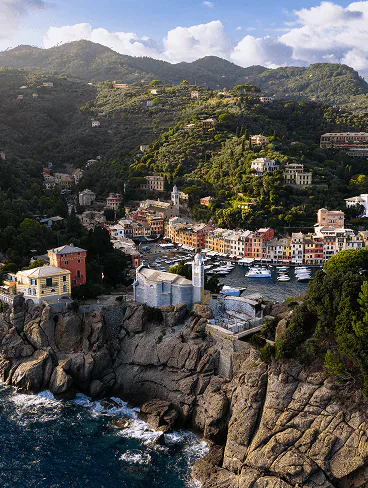 Cliffside village overlooking water