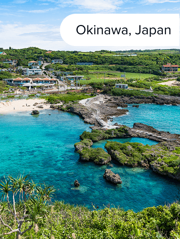 Arial view of cove in Okinawa, Japan.