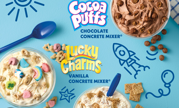 Our new Cereal Concrete Mixers blend creamy Fresh Frozen Custard with your choice of Cocoa Puffs, Lucky Charms or Cinnamon Toast Crunch for a treat that's just as fun as it sounds.