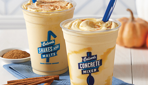With real pumpkin puree and creamy Fresh Frozen Custard, our Salted Caramel Pumpkin Concrete Mixer and Pumpkin Spice Shake are fall flavor at its finest.
