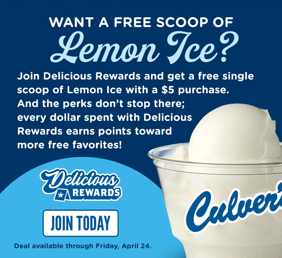 Want a free scoop of Lemon Ice? Join Delicious Rewards and get a free single scoop of Lemon Ice with a $5 purchase. And the perks don't stop there; every dollar spent with Delicious Rewards earns points toward more free favorites! Join Delicious Rewards today.