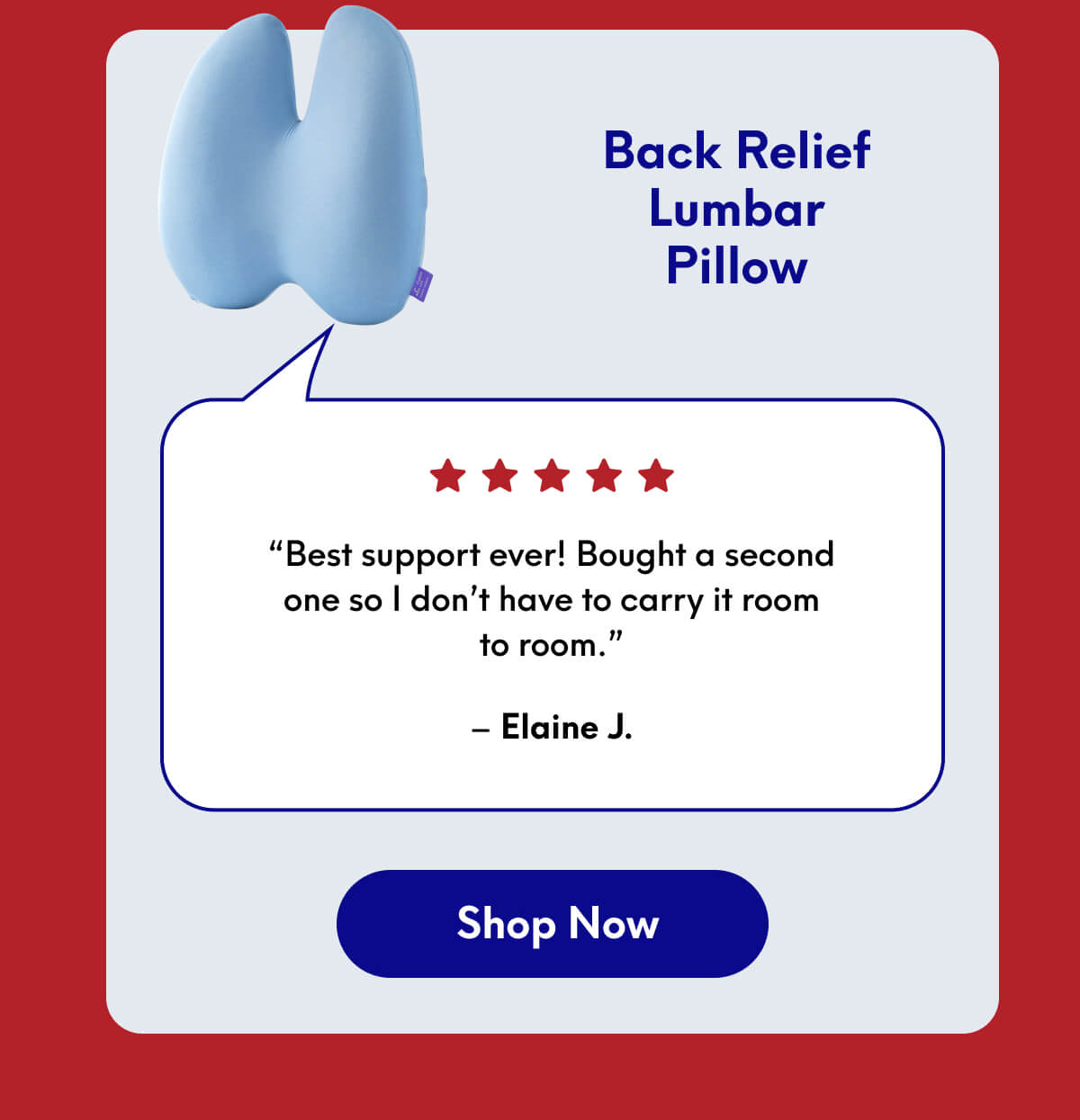 Back Relief Lumbar Pillow | “Best support ever! Bought a second one so I don’t have to carry it room to room.” - Elaine J. | [Shop Now]