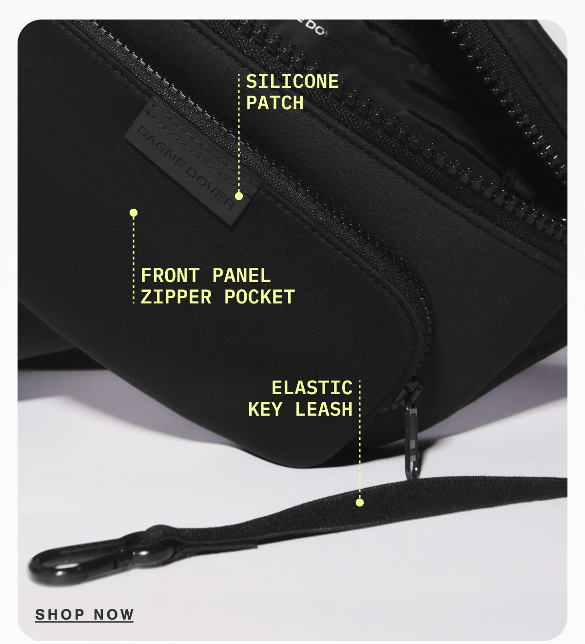 Silicone Patch. Front Panel Phone Packet. Elastic Key Leash.
