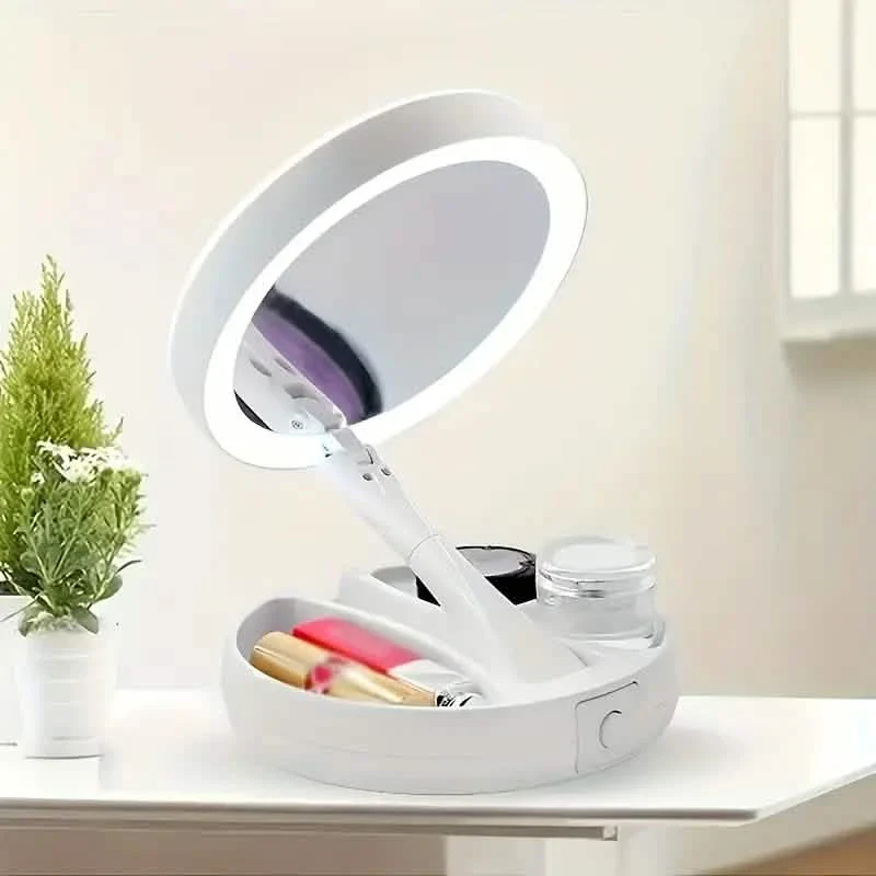 Image of LED Vanity Mirror with Storage Tray, Dual-Sided 1X & 10X Magnification