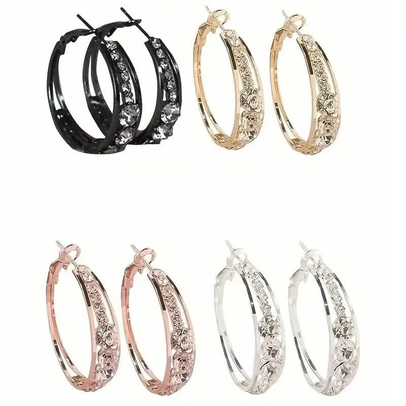 Image of Hoop Earrings Inlaid Shiny Rhinestone For Ladies