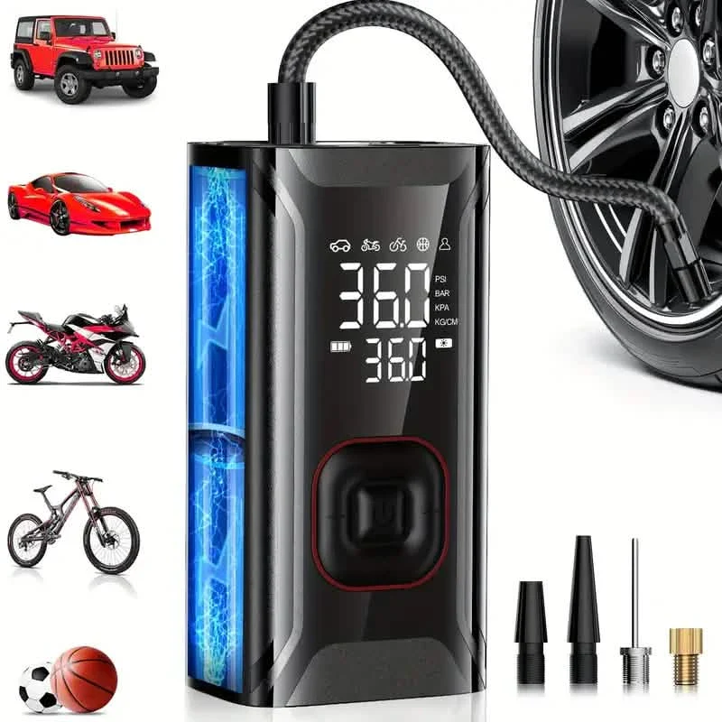 Image of Tire Inflator Portable Air Compressor – Cordless 150PSI Pump with 10000mAh Battery for Car, Bike, Motorcycle, and Ball