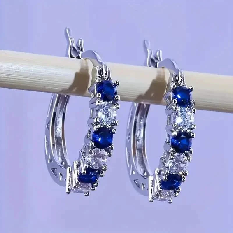 Image of Silver Plated Hypoallergenic Circular Earrings Adorned With Colorful Synthetic Gemstones