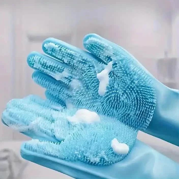 Image of 2-Pieces: 2-in-1 Pet Dog Bath Gloves with Silicone Brush