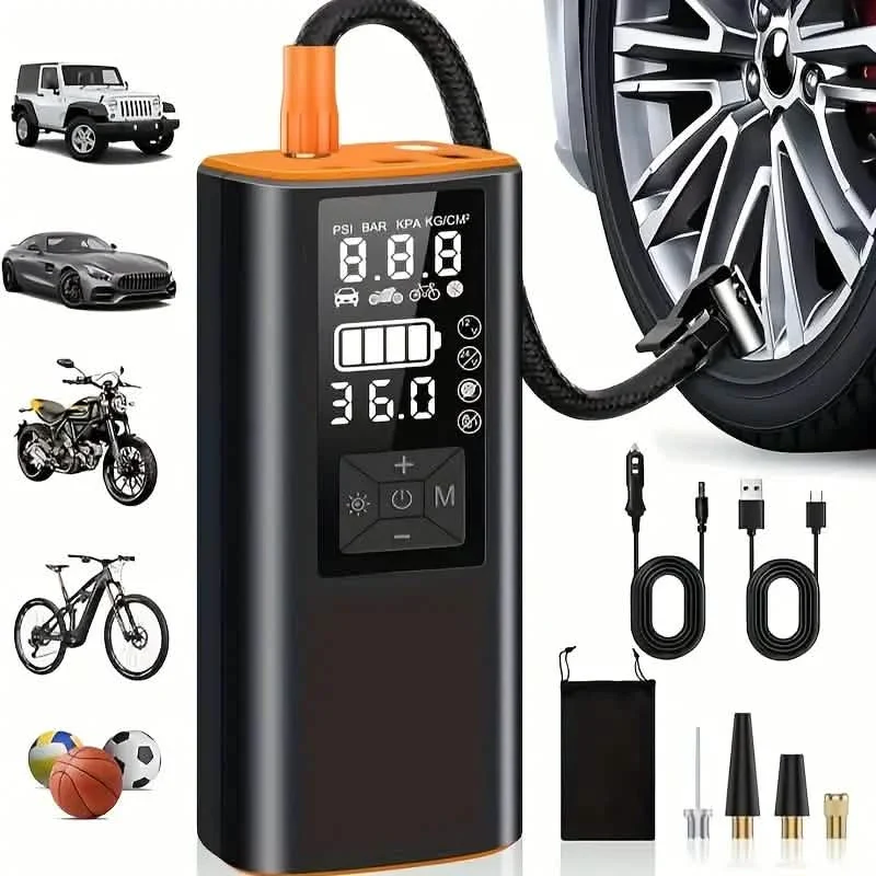 Image of Portable Tire Inflator Air Compressor – 150 PSI Digital Air Pump with Light for Car, Bike & Motorcycle