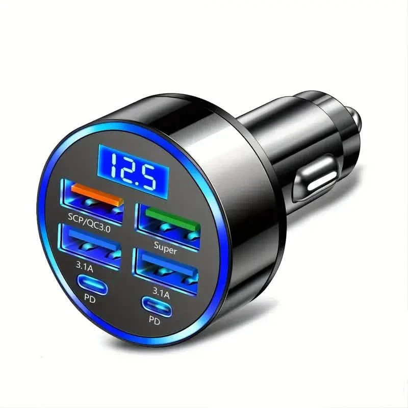 Image of Fast Charging 6 Ports Car Charger Adapter with 4 USB + 2 Type-C 40W QC3.0