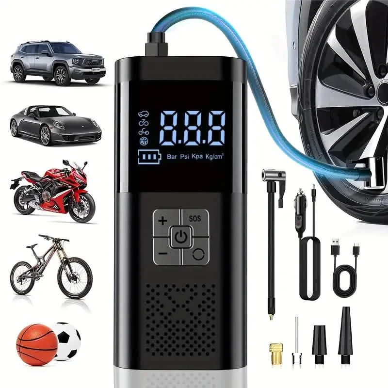 Image of Portable Electric Tire Inflator – 150PSI Air Compressor with Digital Gauge & LED Light