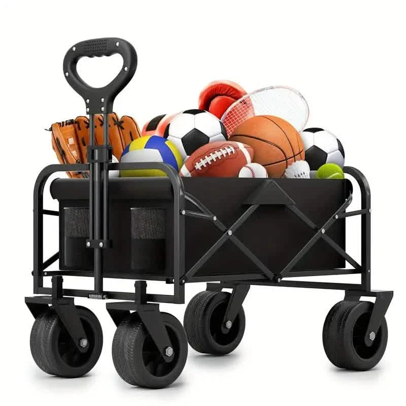 Image of Heavy Duty Utility Portable Foldable Outdoor Beach Garden Wagon Cart with 360° All Terrain Wheels