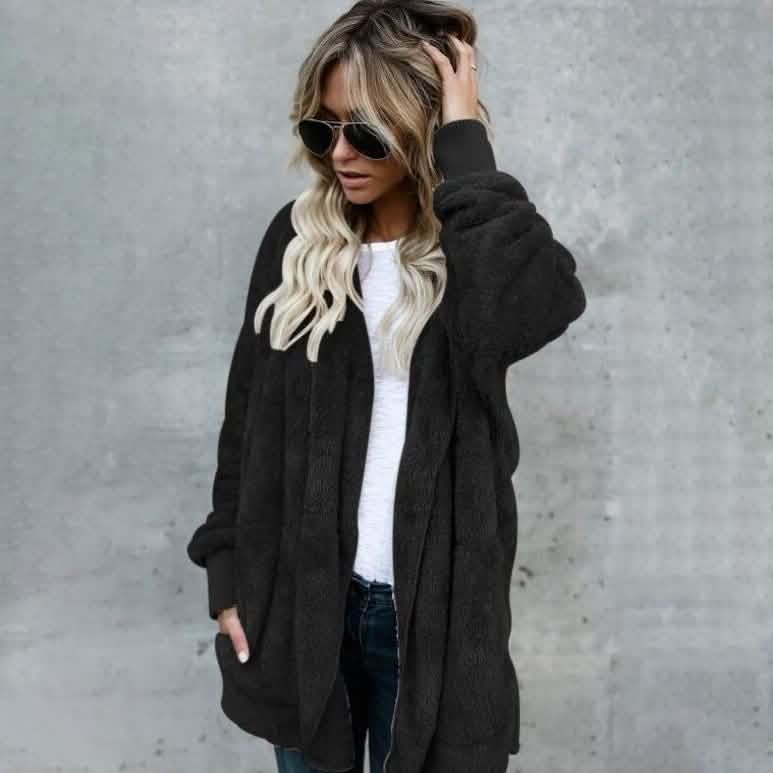 Image of Autumn Winter Jacket Female Coat Causal Soft Hooded Pocket Fleece