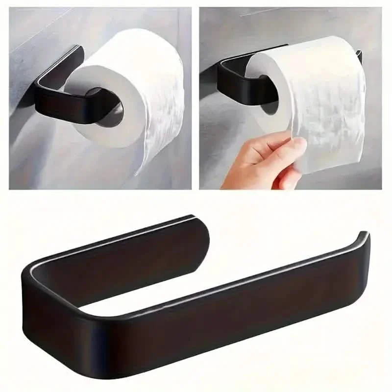 Image of 2-Pack: No-Drill Self-Adhesive Toilet Paper Holder – Black & White