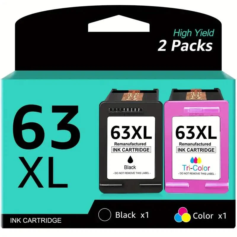 Image of 2-Pack: 63XL Ink Cartridges Black & Tri-Color for HP 63 Ink