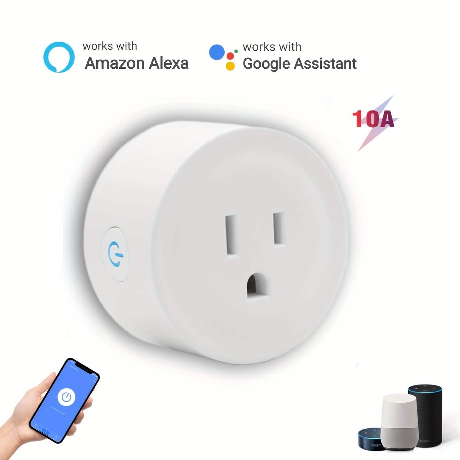 Image of Smart WiFi Plug Outlet Adapter, Works with Alexa & Google, Timer, Voice Control, 2.4GHz Network Home Automation