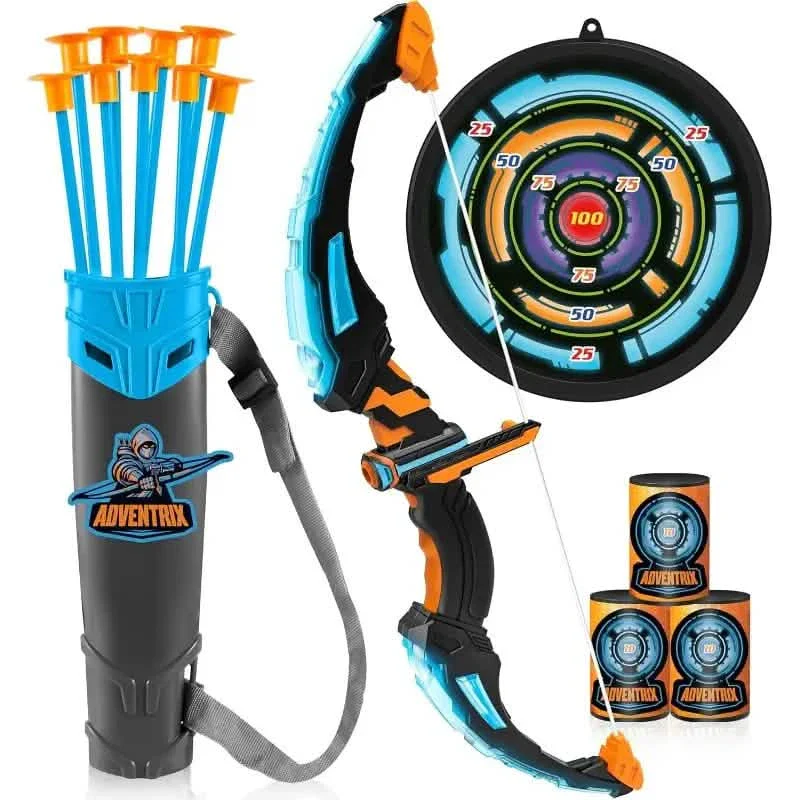 Image of LED Bow & Arrow Toy Set for Kids | Light-Up Archery Play Kit with Suction Cup Arrows (Blue/Green)