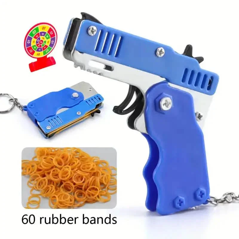 Image of Foldable Metal Rubber Band Launcher Toy Keychain