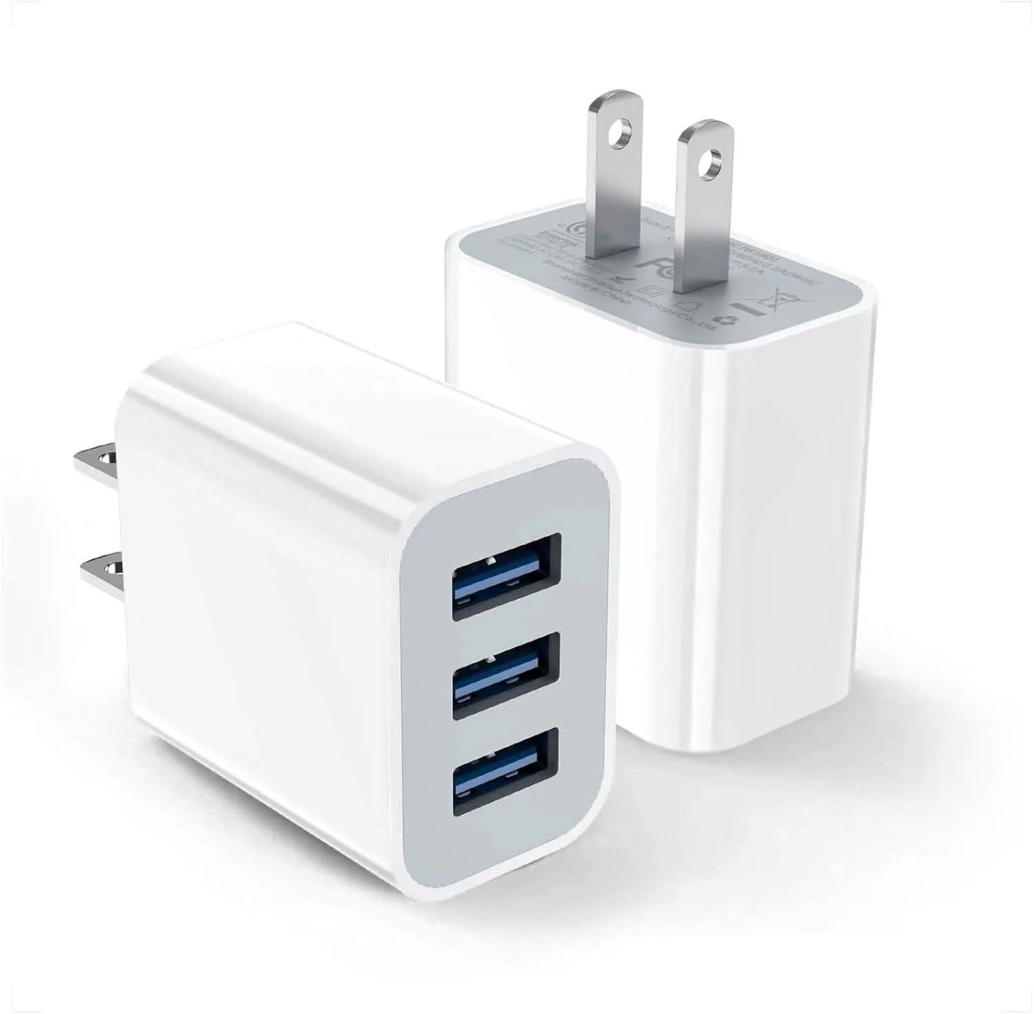 Image of 2-Pack: Compact 3-Port USB Wall Charger Adapters with Quick Charge