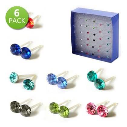 Image of 6-Pairs: Crystal Stud Earrings on Acrylic Hypoallergenic Posts