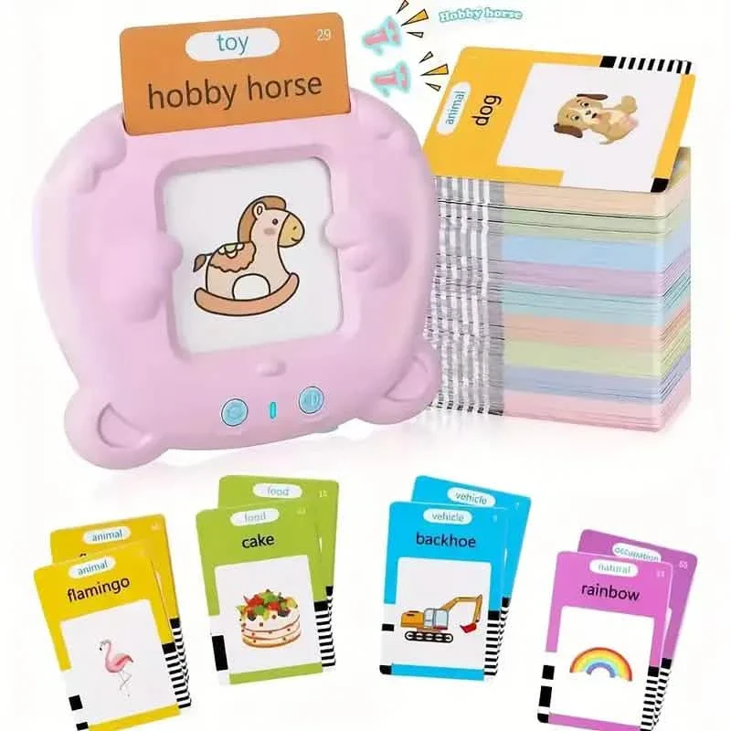 Image of Flash Card Learning Toy – 112 Cards, 224 Words | USB Rechargeable Reading Toy for Kids (Pink/Blue)