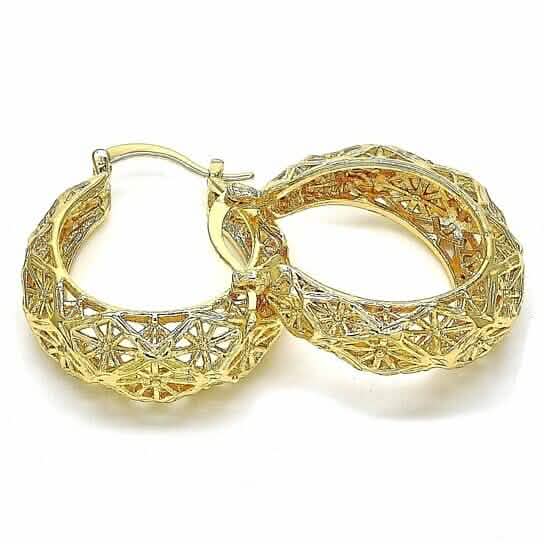 Image of 18k Gold Filled High Polish Finsh Diamond Cut Fancy Filigree Hoop Earrings Textured Gold Hoop Earrings
