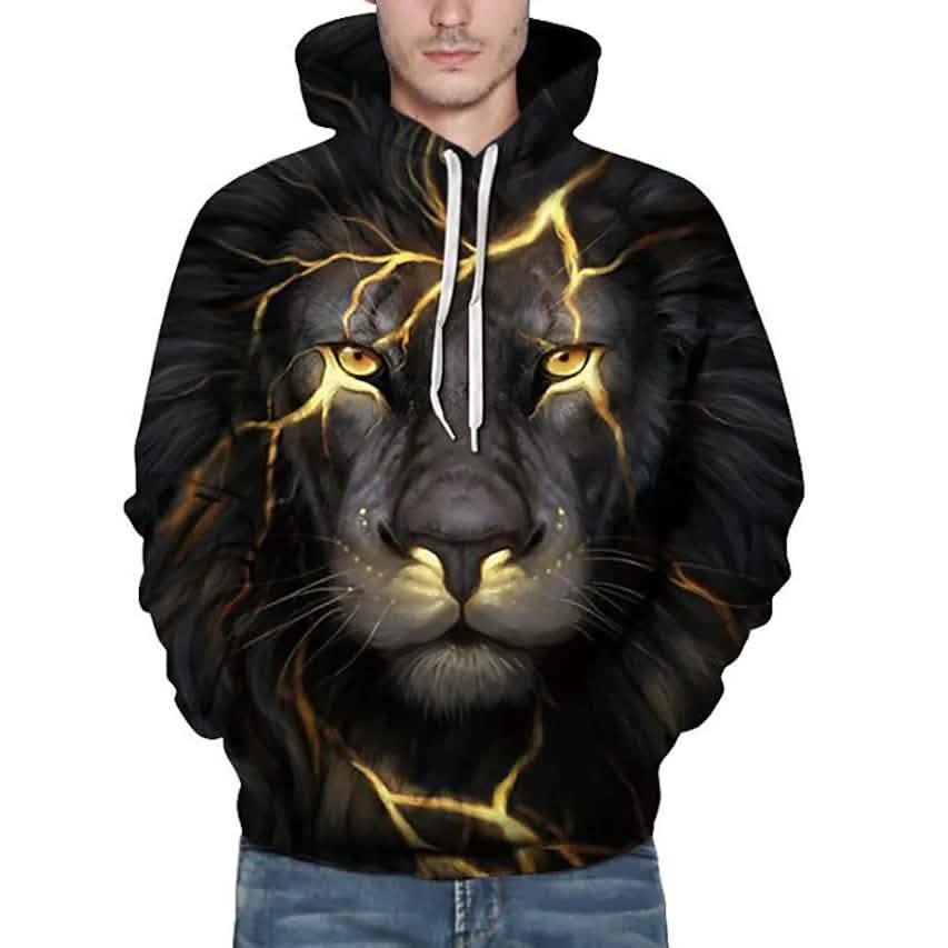 Image of Men's Plus Size 3D Lion Animal Print Hoodie Sweatshirt