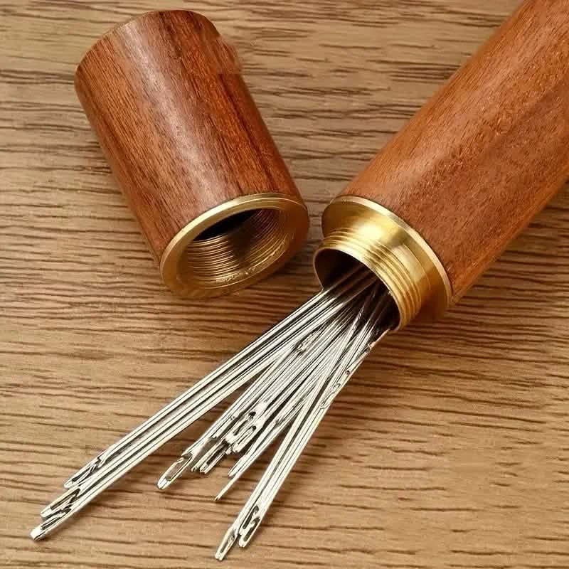 Image of 30-Pieces: Self-Threading Random Sizes Needles with Wooden Storage Tube