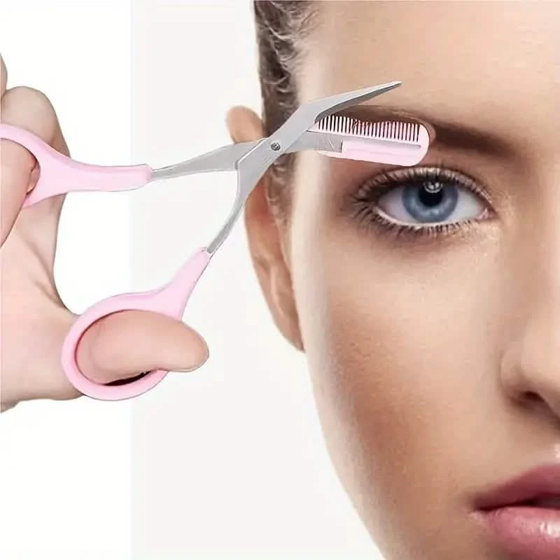 Image of Stainless Steel Eyebrow Trimmer Set, Curved Eyebrow Razor and Scissors With Comb