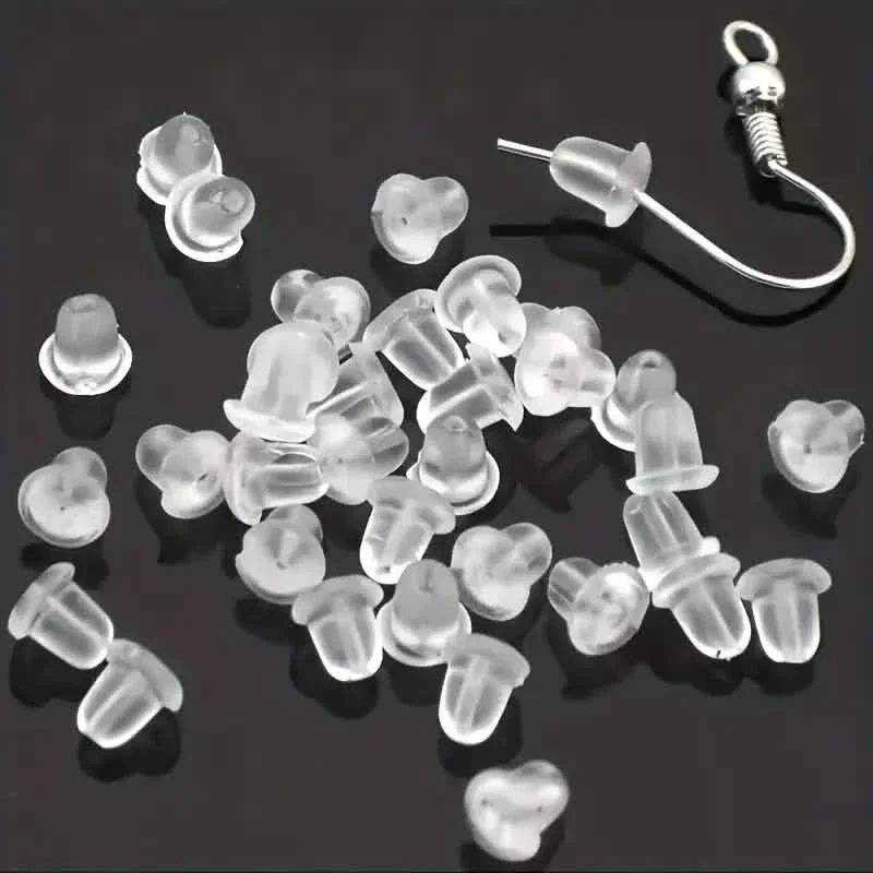 Image of 100-Pieces: Transparent Plastic Ear Clog Ear Stud Earring Pin Backs Ear Plug