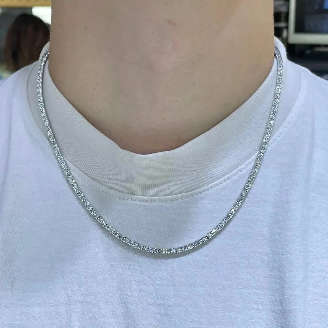 Image of Men’s Genuine Lab Grown Diamond Tennis Necklace D VS 19.30 Carat 14K 20