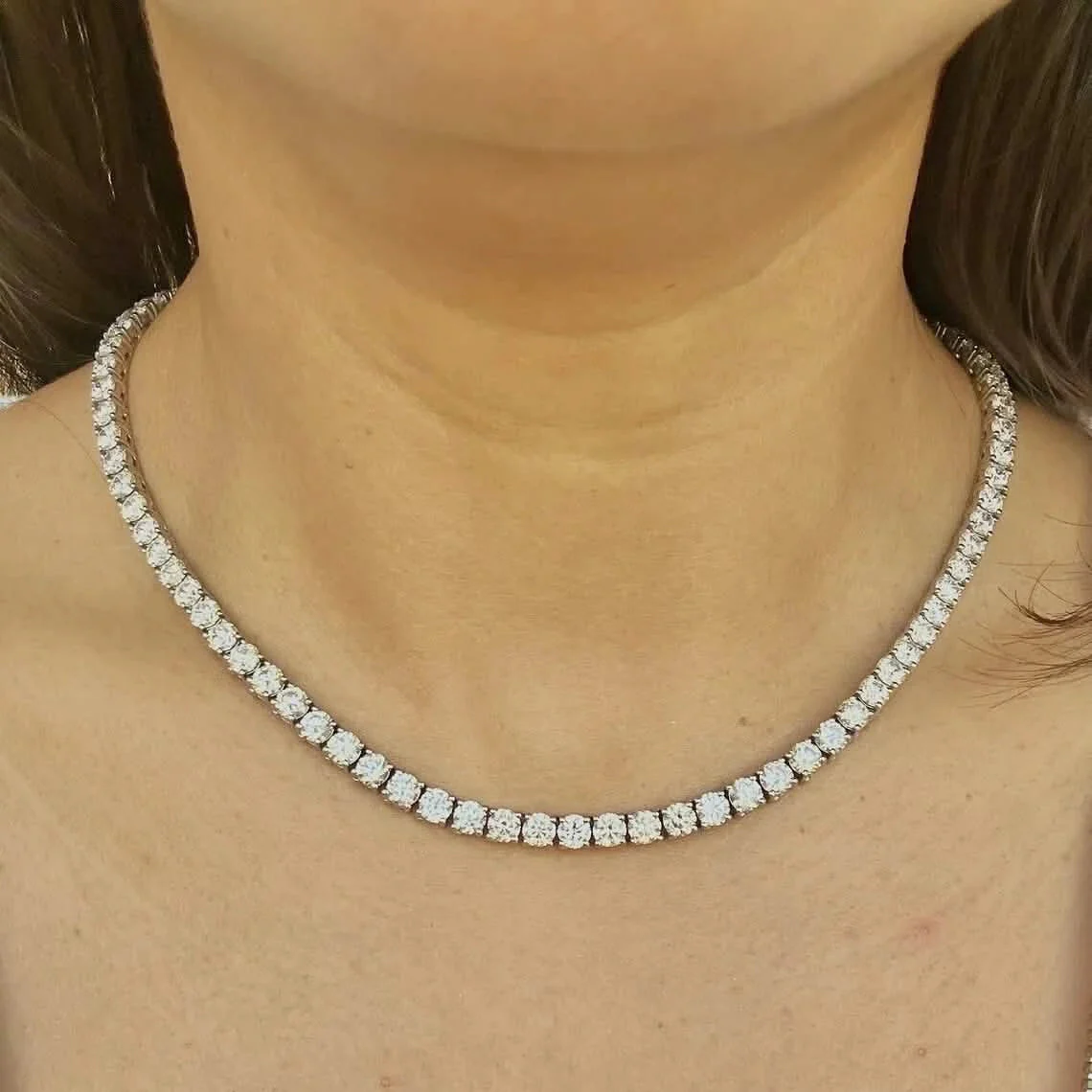 Image of 25 Carat Round Genuine Lab Grown Diamond Tennis Necklace 16