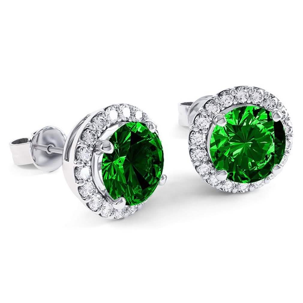 Image of 3.00 CTTW Emerald Halo Sterling Silver Studs