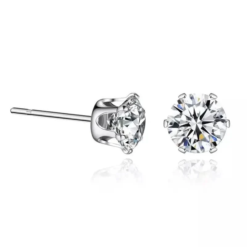 Image of 18K Gold Ear Bone Buckle Stainless Steel 6-Prong Zirconia Stud Earrings