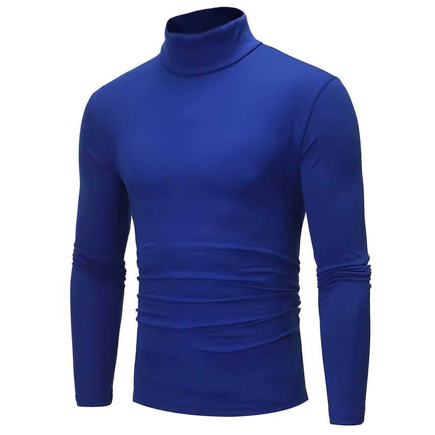 Image of Men's Pure Color T-Shirt Thermal Mock Turtleneck Long Sleeve Tops