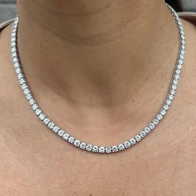 Image of 21 Carat Round Genuine Lab Grown Diamond Tennis Necklace 18