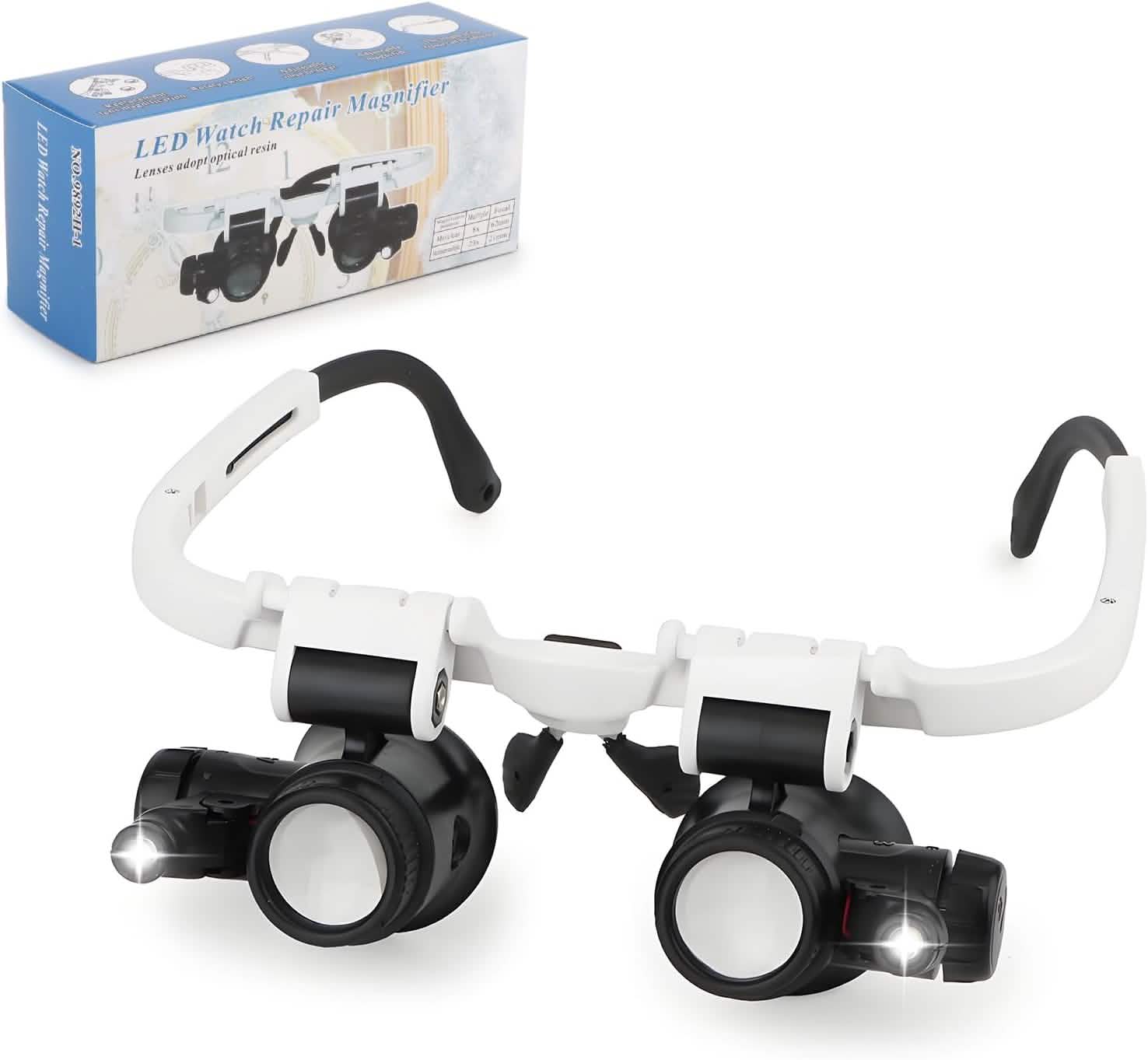 Image of 2-LED Head-Mounted Magnifier Glasses – 8x/15x/23x with Repair Light
