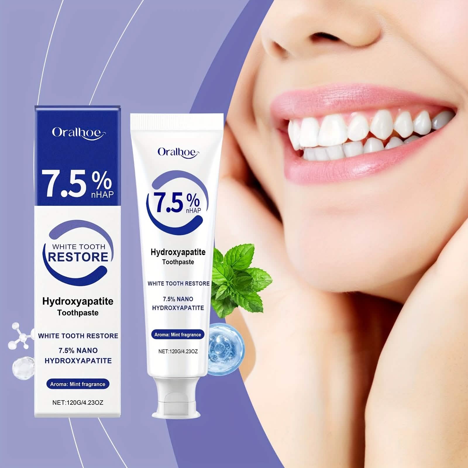 Image of Hydroxyapatite Toothpaste – 7.5% NHAP, Whitening Mint, Gentle Teeth & Mouth Care