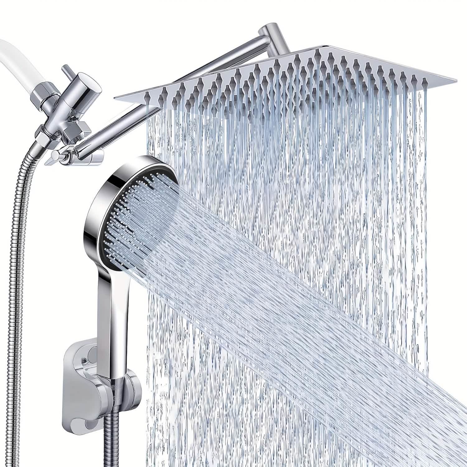Image of High Pressure Rainfall & Handheld Shower Head – Adjustable, Chrome/Black