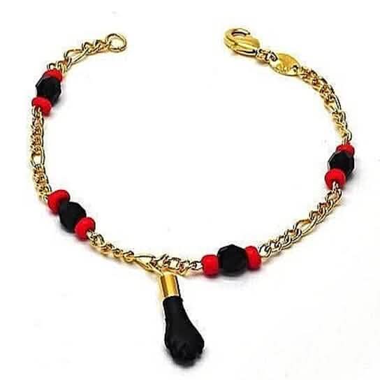 Image of Unisex 18k Gold Filled High Polish Finish Azabachi Charm Bracelet