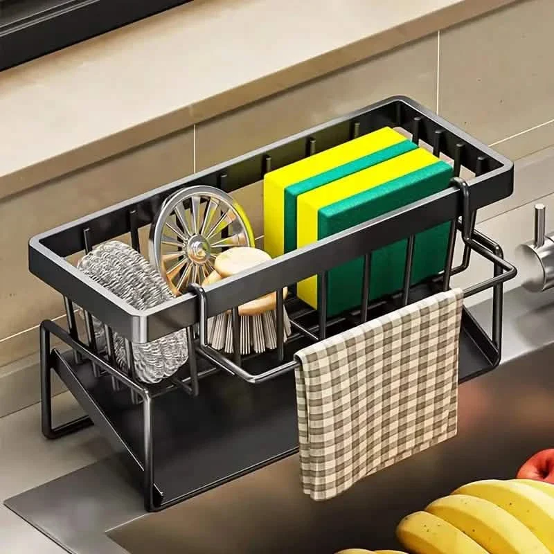 Image of Kitchen Storage Rack - Multi-Functional Household Sink Organizer with Drain Basket