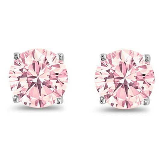 Image of October Birthstone Pink 925 Sterling Silver Round Cz Stud Earring