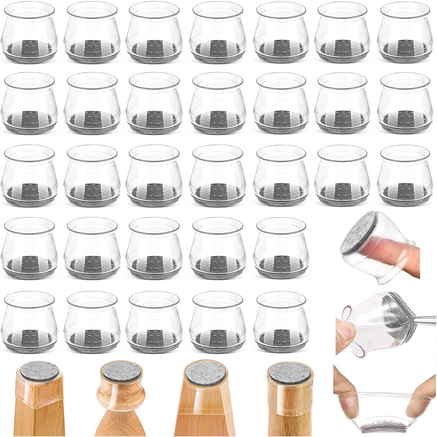 Image of 32-Piece: Clear Chair Leg Floor Protectors
