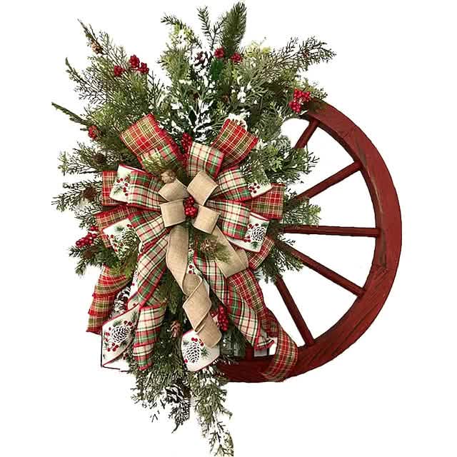 Image of Front Door Wooden Vintage Winter Decorative Christmas Wreath