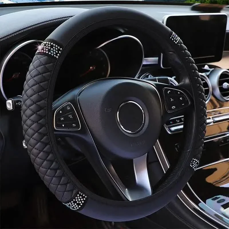 Image of Bling Soft Leather Car Steering Wheel Cover Non-Slip Heat And Cold Protector