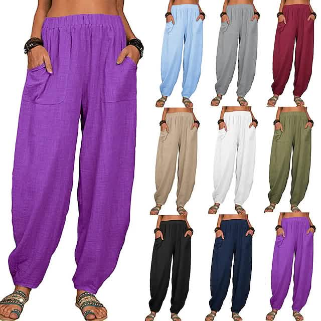 Image of Women's Linen High Waist Wide Leg Pants