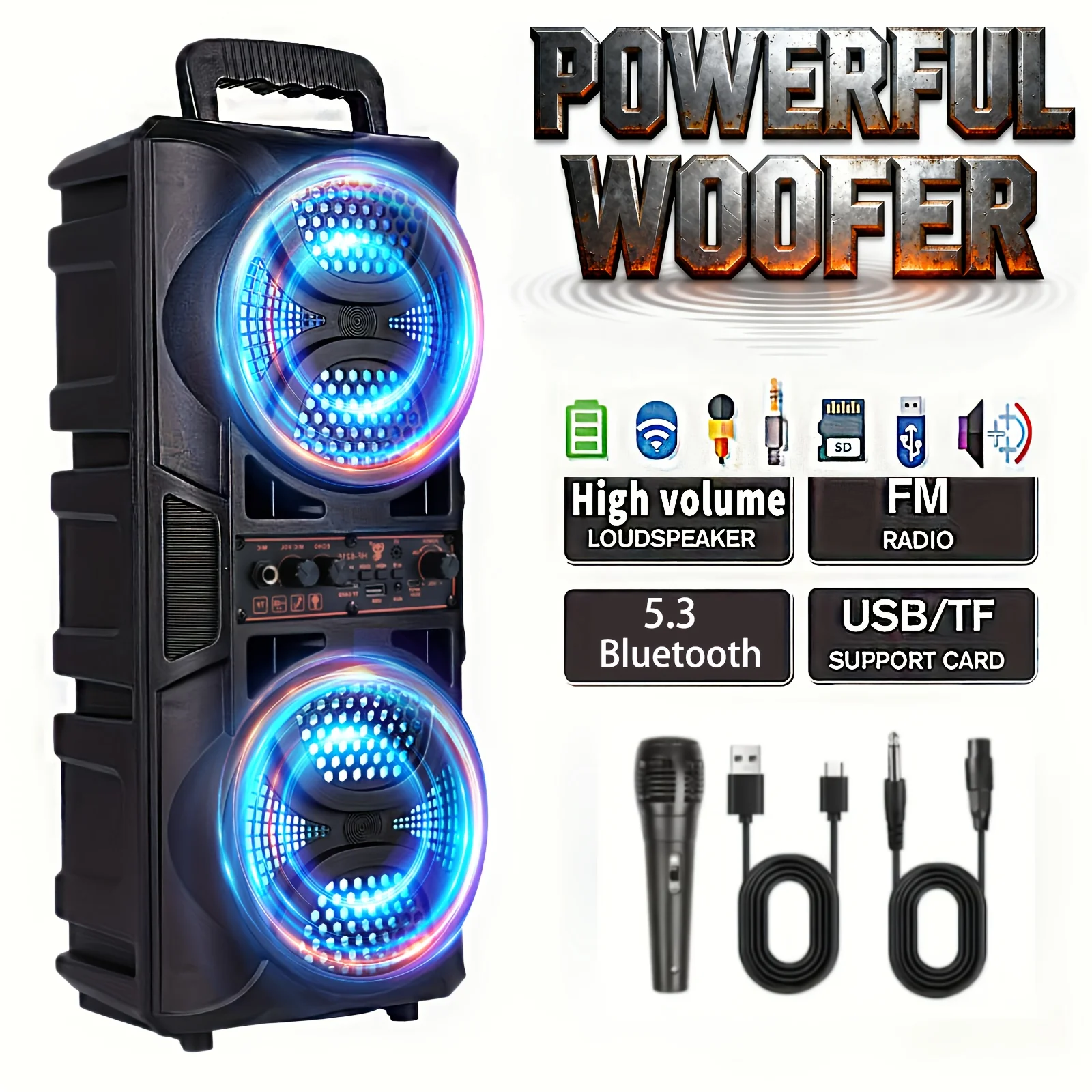 Image of Portable Bluetooth Speaker with Subwoofer Bass, Dual 6.5