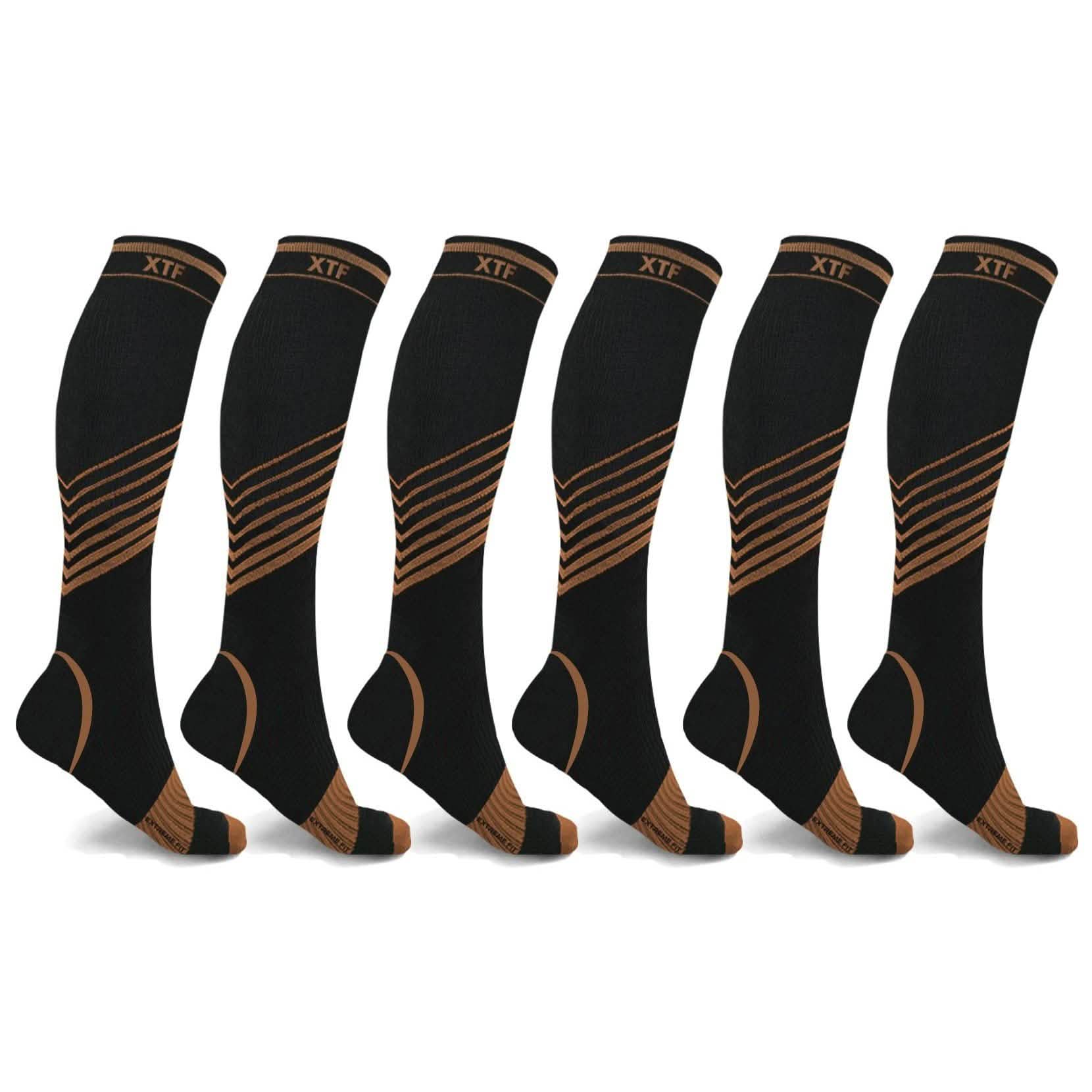 Image of 6-Pairs: Ultra V-Striped Knee-Length Compression Socks