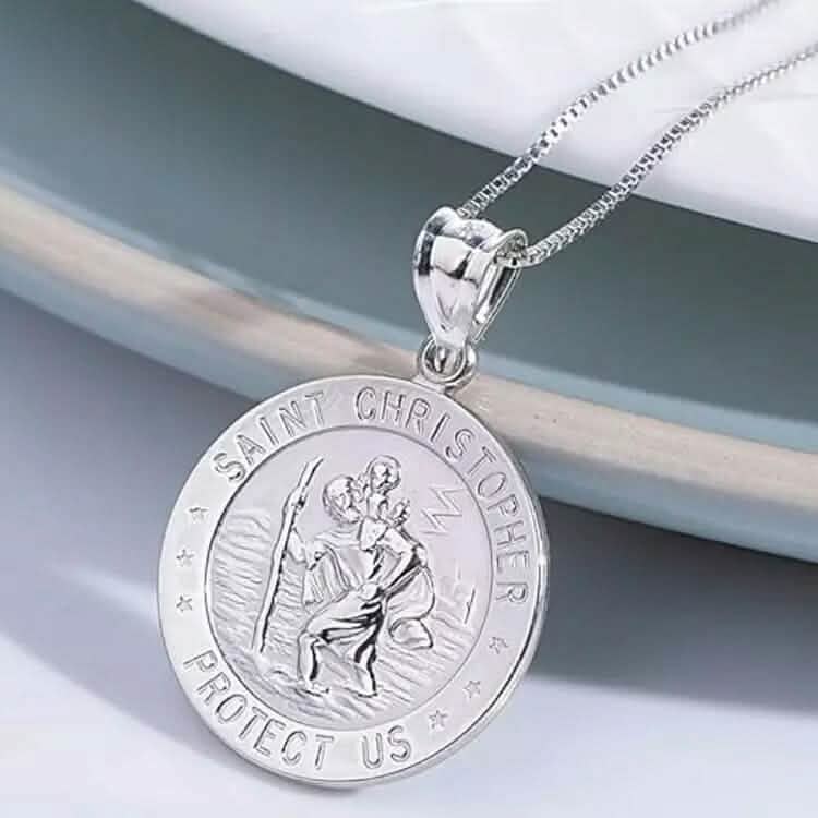 Image of 925 Sterling Silver 20MM Saint Christopher Religious Pendant Necklace